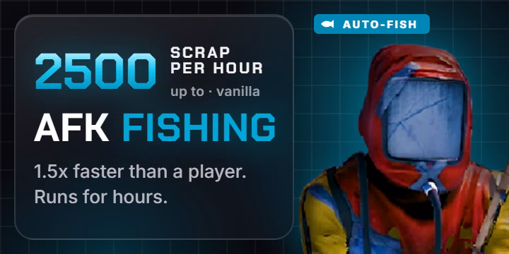Rust Fishing Bot: bis zu 2500 Scrap pro Stunde (Vanilla). AFK-Angeln, 1.5x schneller als ein Spieler, läuft stundenlang.
